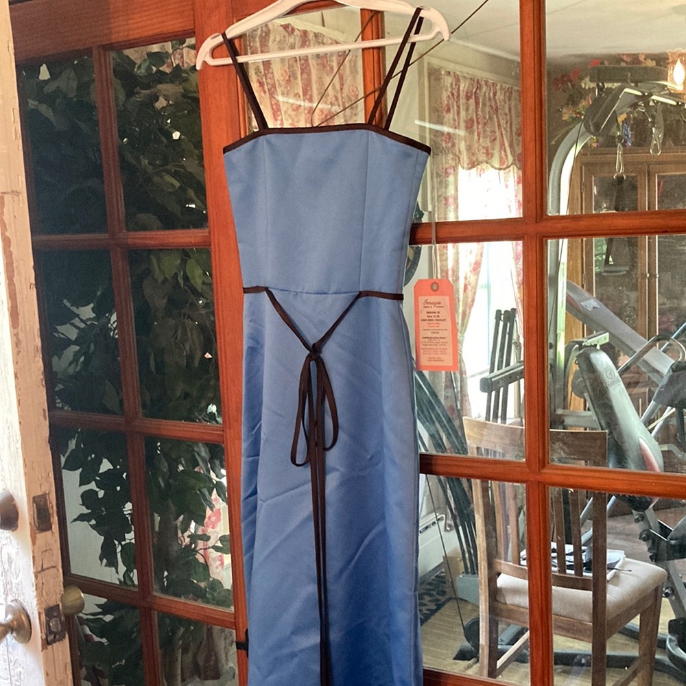 Long cornflower blue bridesmaid/special occasion dress. Size 10.